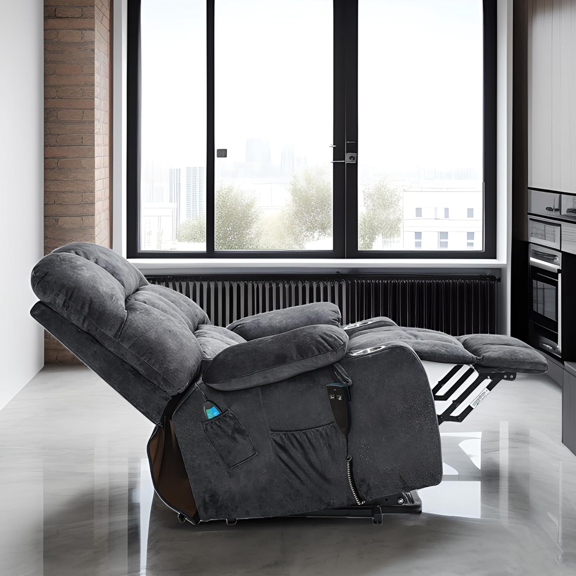 LITVZ Heavy Duty Recliner Chairs with Cup Holders for Adults Big and Tall, Oversized Power Recliner Lift Chair for Elderly, Heat and Massage, Stand Up, Lay Flat 160 Degree Sleeping