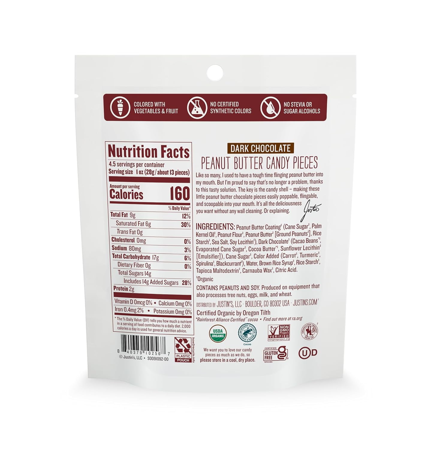 Justin's Dark Chocolate Peanut Butter Pieces (6 Pack) 4.5 oz