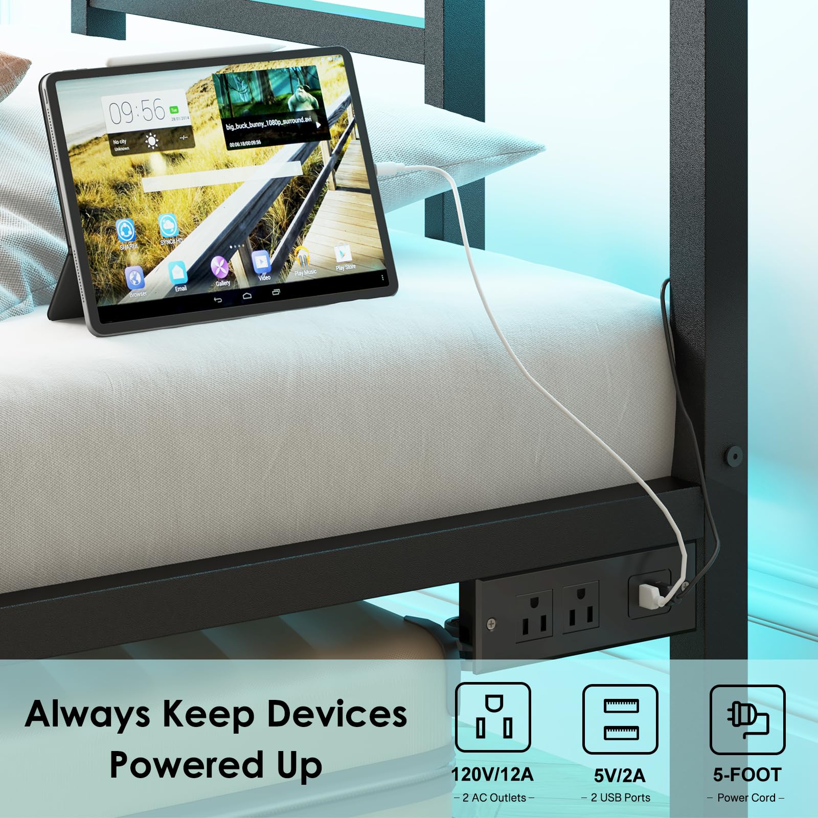 Fairy Twin Metal Bed Frame with LED Lights and Charging photo 3