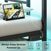 Fairy Twin Bed Frame with Charging Station, Metal Platform Bed with LED Lights, Black