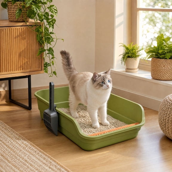 Large Cat Litter Box, Top Entry Cat Litter Box, Cat Litter Pan with Cat Scooper, Senior Cat Litter Boxes, Detachable Easy Clean, Cat Necessities 19.29x13.78x5.12 Inch (Green)