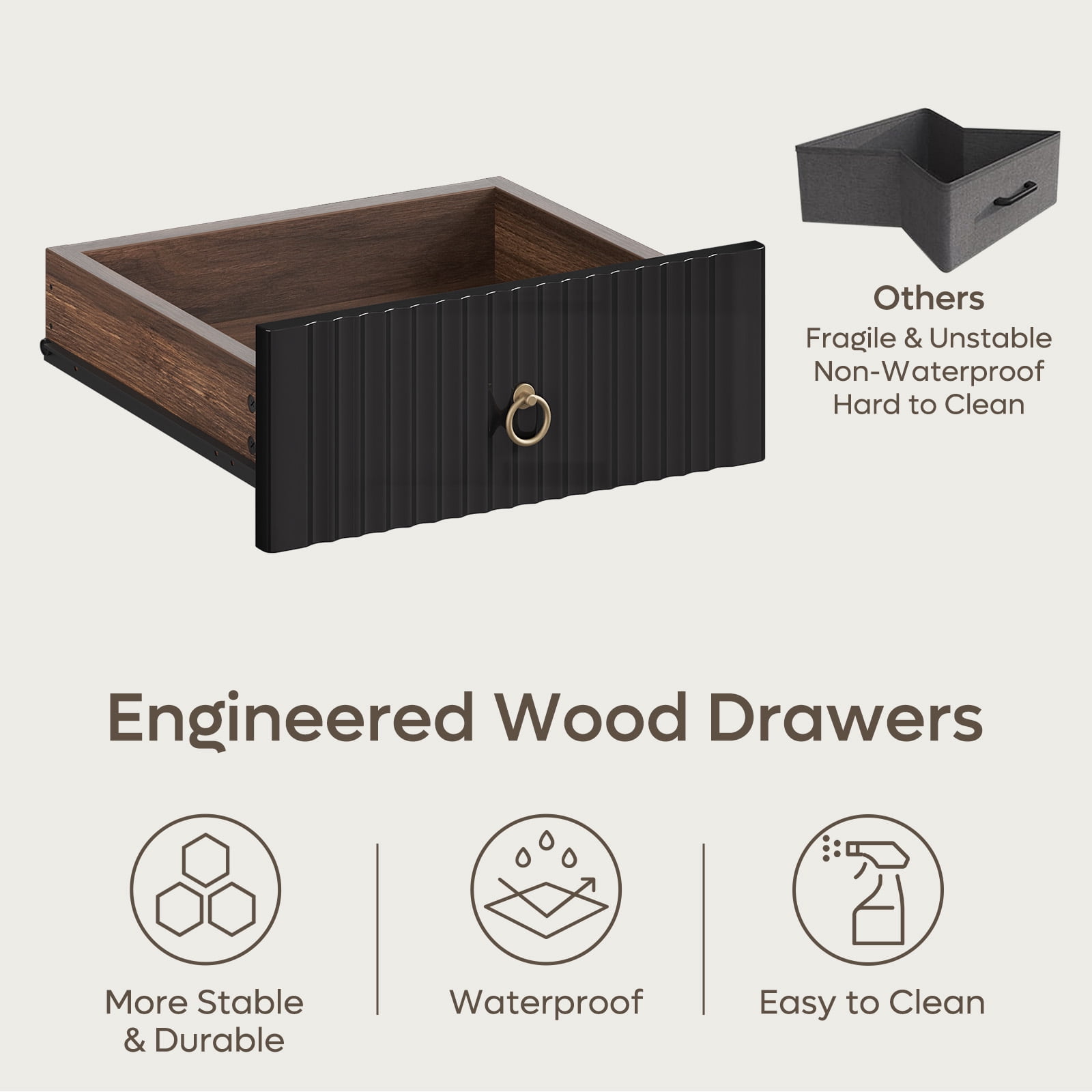 Bestier 55 Inch Office Desk with Drawers, Keyboard Tray, 2 Hooks, Modern Fluted Computer Desk for Home, Walnut
