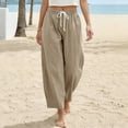 thumbnail image 5 of ShomPort Womens Pants Business Casual Loose Work Cropped Trousers Drawstring Cotton Linen Pants, 5 of 7