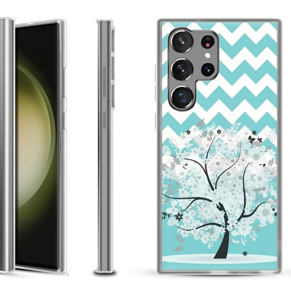 Shockproof Gel Phone Case for Samsung Galaxy S23 Ultra 5G, by OneToughShield ® - Chevron/Tree
