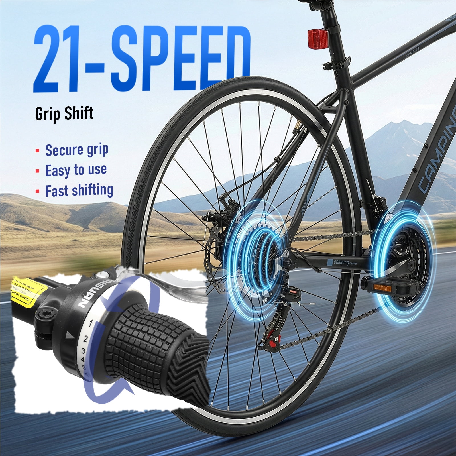 UBesGoo Hybrid Bike for Adult, 700C Road Bike,  21 Speed City Commuter Bicycle, Disc Brakes, Black Blue