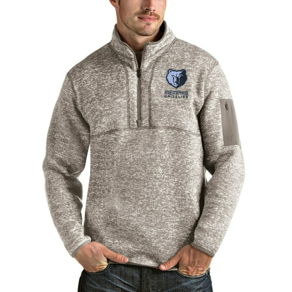 Men's Antigua Natural Memphis Grizzlies Fortune Quarter-Zip Pullover Jacket