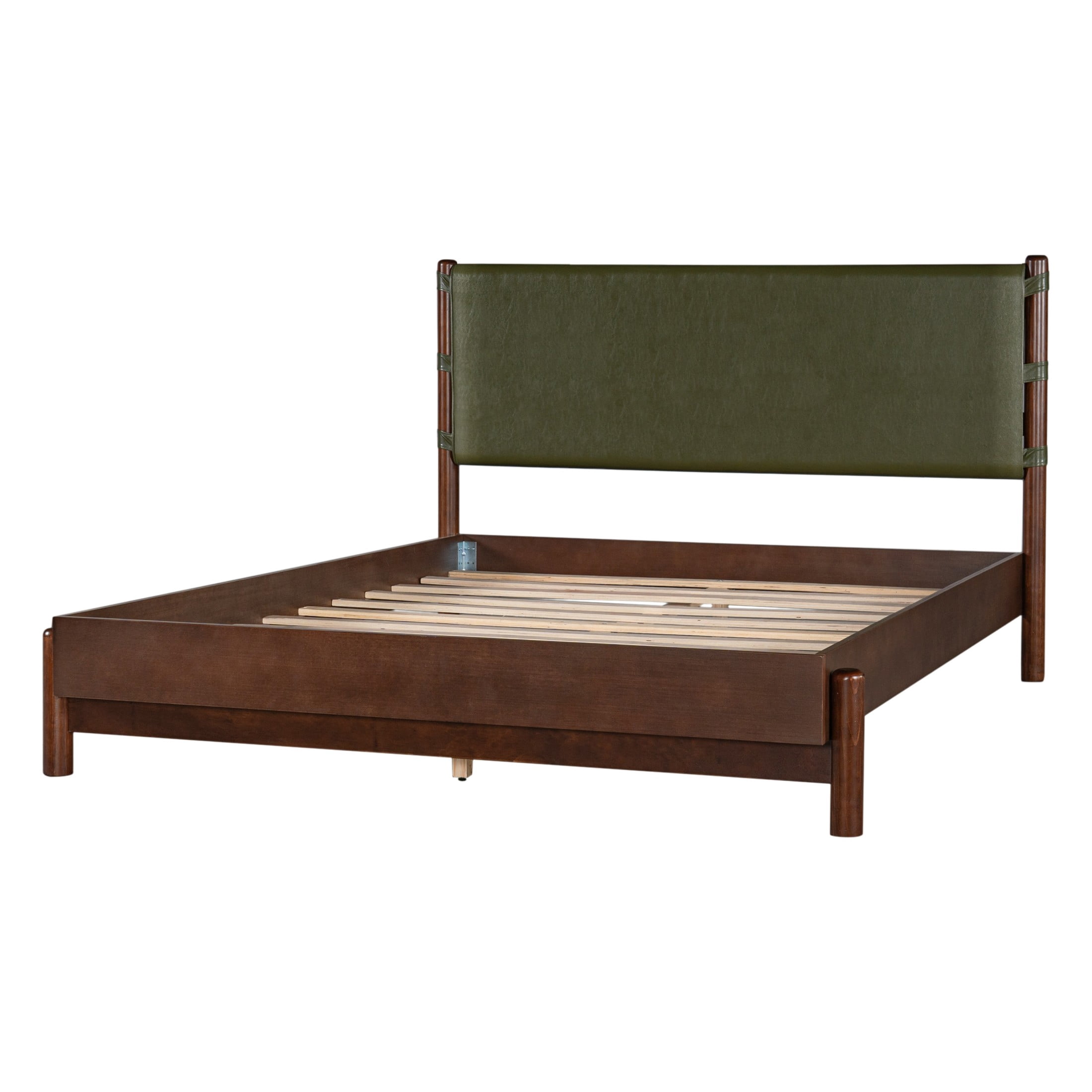 Christopher Knight Home Queen Modern Wood Platform Bed with PU Upholstered Headboard, Walnut+Olive
