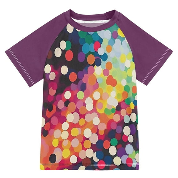 FORMRS Boys Rash Guard Short Sleeves Swim Shirt Quick Dry UPF 50 Sun Protection, Sizes 3-12T, Green Colorful Circles