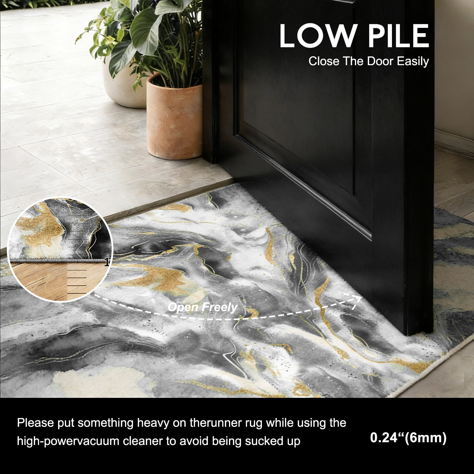 2x8 Abstract Marble Runner Rug Non Slip Washable Rug, Soft Faux Wool Modern Rugs for Hallways, Kitchen Runner Rugs Non Skid, Stain Resistant Floor Carpet for Laundry Entryway Bedroom Bathroom