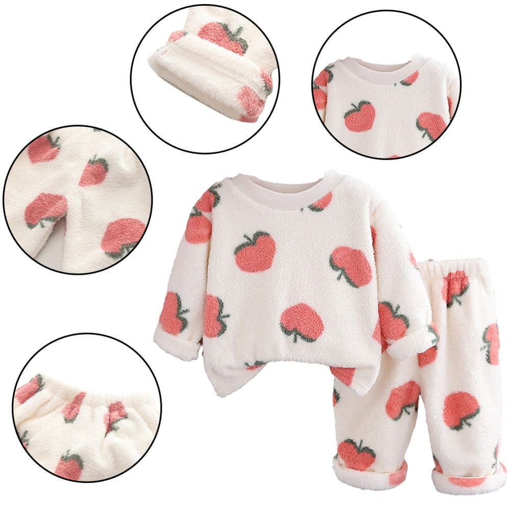 2PCS Newborn Baby Girls Fleece Pajamas Set Toddler Fall Winter Flannel Sleepwear Outfit Warm Pjs Set for 0 6 Years Old