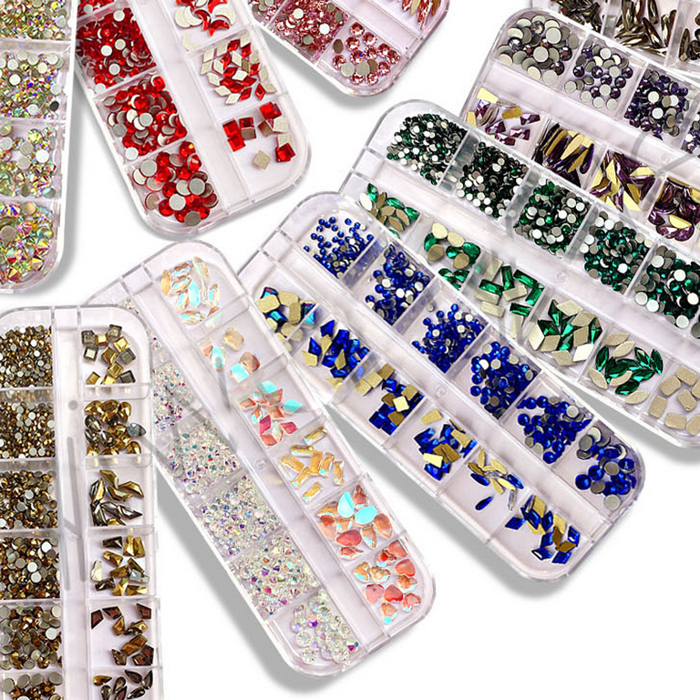 Jollin 3456pcs Flatback Rhinestones Glass Charms Diamantes Gems Stones for Nail Art 6 Size Ss4ss12 Crystal AB