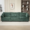 thumbnail image 2 of 111.42*32.28 inches Comfortable three-seater chenille fabric sofa, soft to sit on, with super soft cushions and side pockets, suitable for living room, apartment. Three-seater deep sofa,Dark Green, 2 of 8