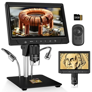 BEBANG 10.1" LCD Digital Microscope for Adults, 1200X Soldering Microscope for Electronics Repair, Coin Magnifier Camera Full View for Error Coins, 32G