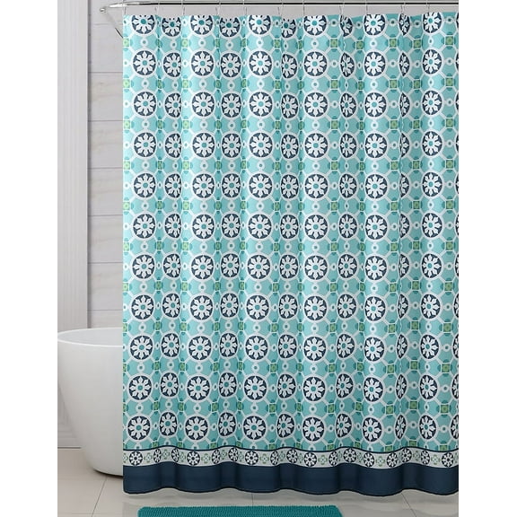 Serafina Home Geometric Turquoise Black White Shower Curtain for Bathroom