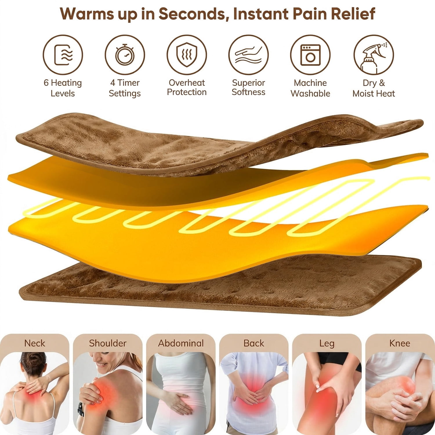 Heating Pad for Back, Neck, Abdomen, Shoulder, Dry/Moist Heat & Auto Shut off,Birthday Gifts for Men and Women, 12" x 24"+26" Belt Adjustable, 1 Pack