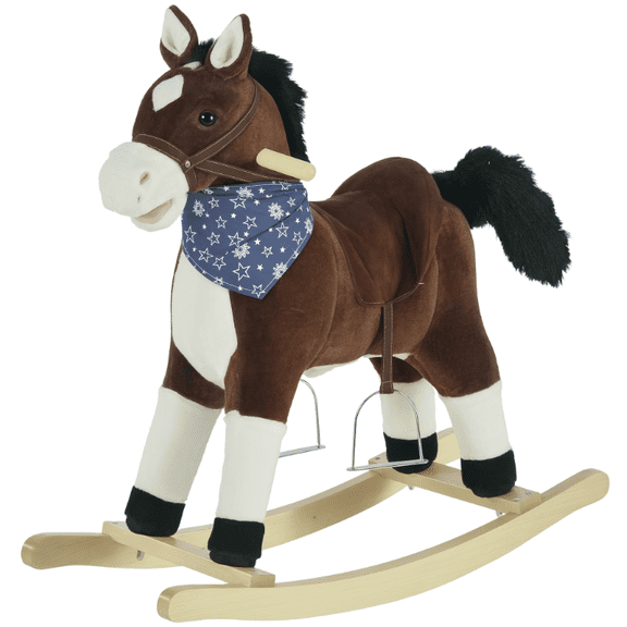Beyamis Rocking Horse for Kids - Plush Cowboy-Style Ride-On Rocker with Realistic Fun Sounds, 3-6 Years Old Children Suitable, Brown