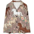 thumbnail image 4 of Top-kevin Women Long Sleeve Pajama Set Comfy Pjs Sets Horses Flowers Pattern 2 Piece Lounge Set, 4 of 6