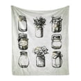 thumbnail image 1 of Retro Soft Flannel Fleece Throw Blanket, Rustic Mason and Canning Jars Sketch, Cozy Plush for Indoor and Outdoor Use, 70" x 90", Charcoal Grey Pale Green, by Ambesonne, 1 of 6