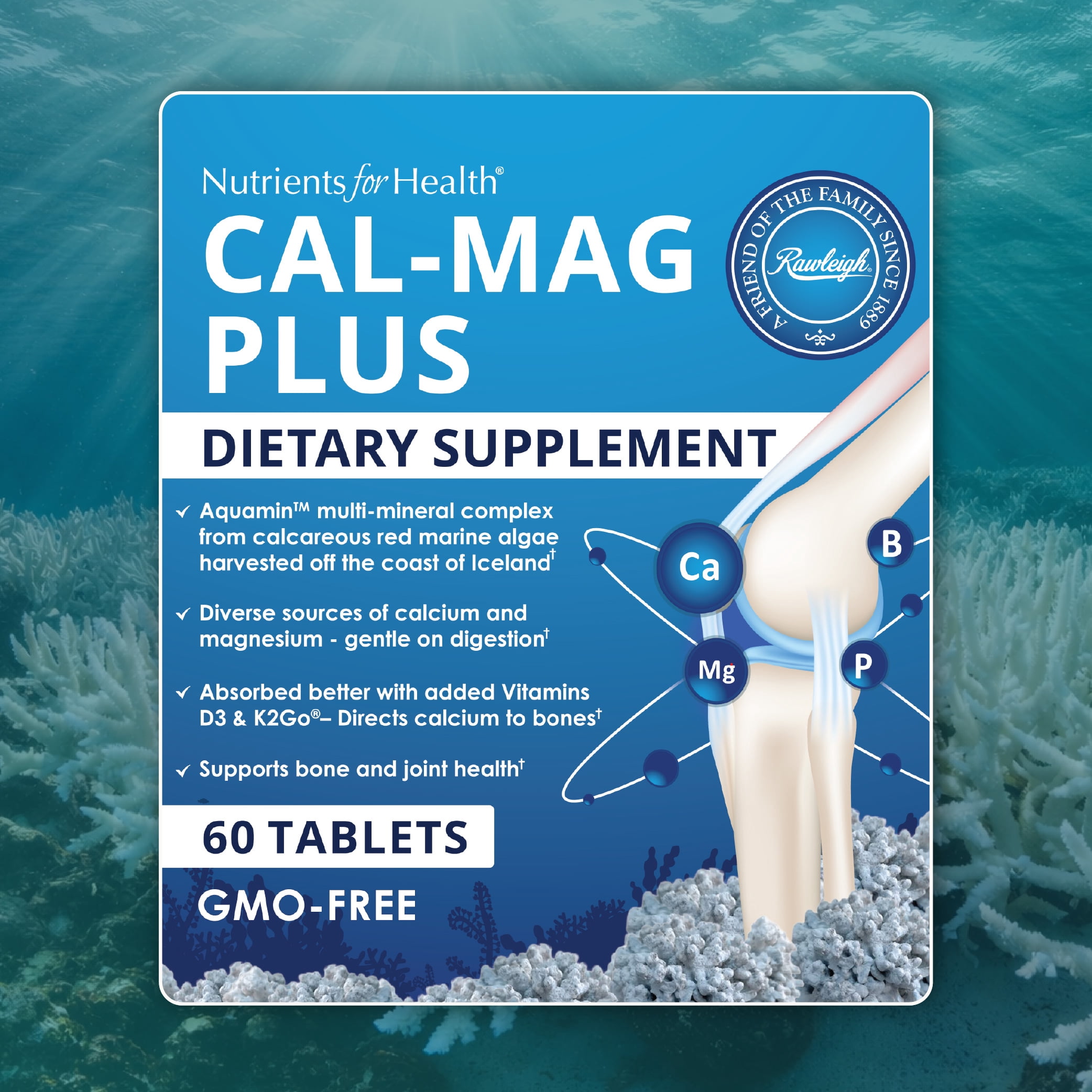 Rawleigh Cal-Mag Plus with Aquamin Calcium & Magnesium for Healthy Bones & Teeth, 60 Count