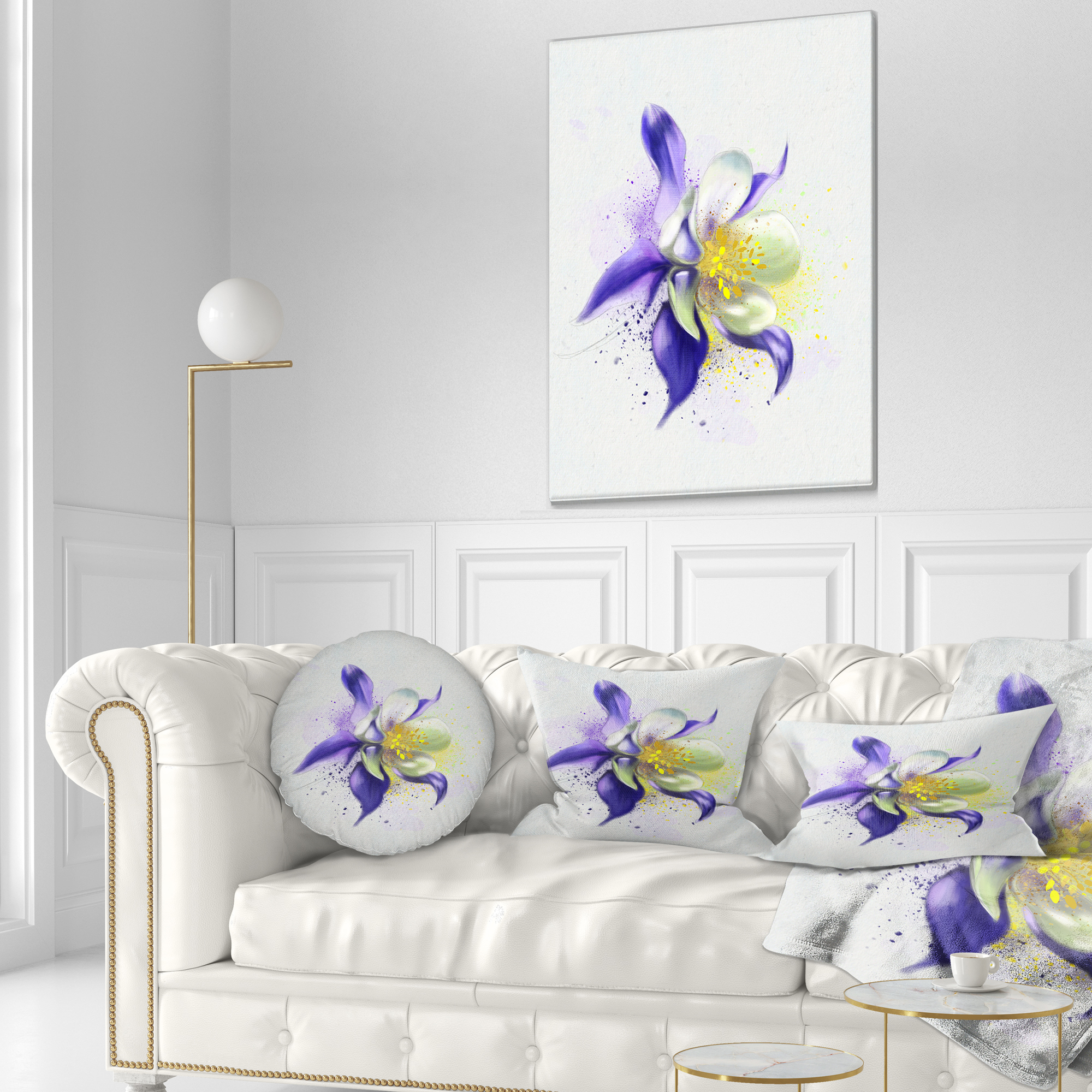Designart Purple Flower with White Petals - Floral Throw Pillow - 12x20