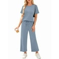 thumbnail image 2 of Women'S Leisure Travel Vacation Wear Two-Piece Suit Short Sleeve Wide Leg Pants Casual Suit Blue XL, 2 of 6