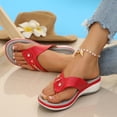 thumbnail image 5 of CQONEPT Women Orthopedic Flip Flop Sandals Summer Wide Width Slip on Slides Low Wedges Heel Thong Sandals with Arch Support Casual Slippers Red 39, 5 of 6