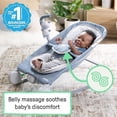 thumbnail image 4 of Ingenuity Happy Belly Baby Bouncer Seat and Rocker, Belly Massage & Vibration, Helps Soothe & Relieve Discomfort, Music, Plush Sloth Toy, for Ages 0-6 Months, Blue - Chambray, 4 of 5