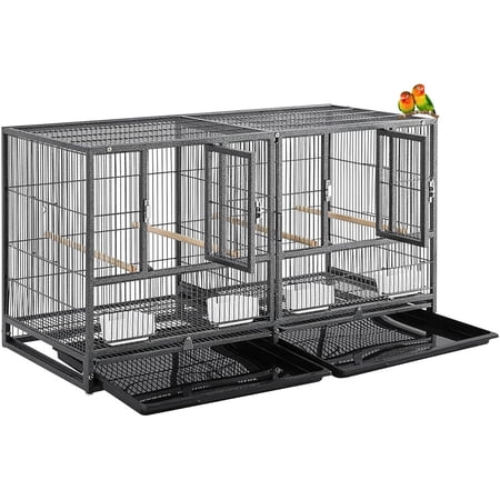 Combo Stacker Center Divided Breeder Breeding Bird Flight Double Rolling Cage for Aviaries Canaries Cockatiels Lovebirds Finches Budgies Small Parrots (BlackVein, One Stacker Without Stand)