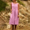 thumbnail image 6 of Zpzdpjkx Women's Solid Sleeveless Cotton Linen Midi Dress Round Neck Casual A-Line Summer Dress with Pockets, 6 of 8