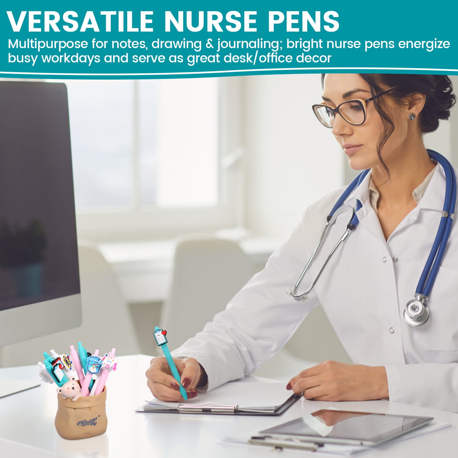 Threns 50 Pcs Nurse Pens Funny Cute Nurse Accessories for Work Aesthetic Gel Pen Black Ink Set for Cna Rn Medical Assistant Nursing Student Essentials Nurse Week Gifts Appreciation Gift