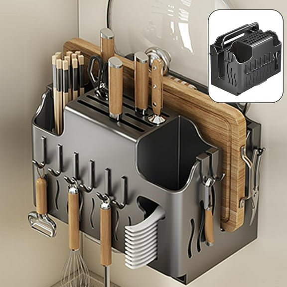 Universal Knife Holder and Kitchen Utensil Holder, Space Saver Knives Organizer, Stainless Steel, Modern Fashion Kitchen Home, Black