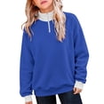 thumbnail image 4 of SGMVNU Girls' Zip Neck Hoodie for Little Girls – Cozy Kids' Casual Sweatshirt with Stand Up Collar Lightweight Winter Layer Blue 9-10 Years, 4 of 8