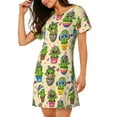 thumbnail image 2 of Sikiie Cute Cartoon Cactus Print Women's Short-sleeved Nightdress, Round Neck Pullover Nightdress Pajamas Summer Home Wear, 2 of 6
