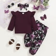 thumbnail image 2 of Karoyedx Toddler Girl Spring Clothes Toddler Girl Clothes Outfits Baby Clothing Fall Winter 3Pcs Set Long Sleeves Ruffle Top +Floral Pants +Headband Dark Purple Size,6-9 Months, 2 of 9