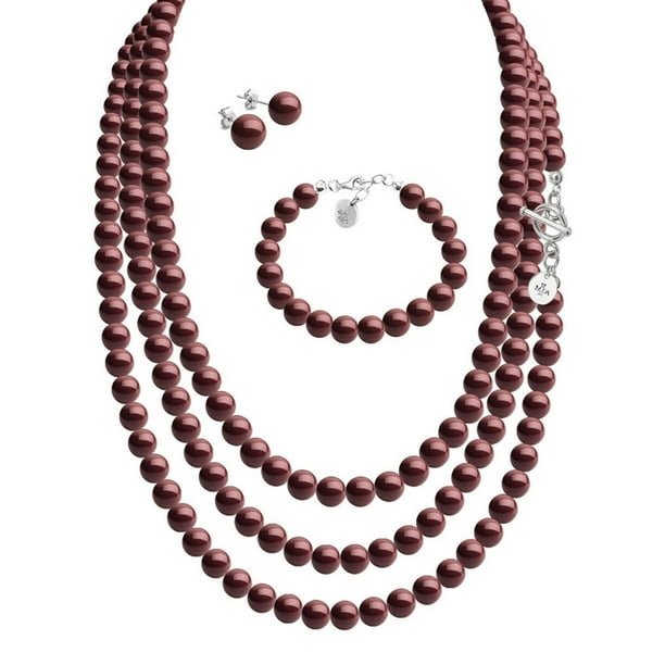 Set Collar Triple Aretes Pulsera Zvezda Plata 0.925 Mujer vino Unitalla