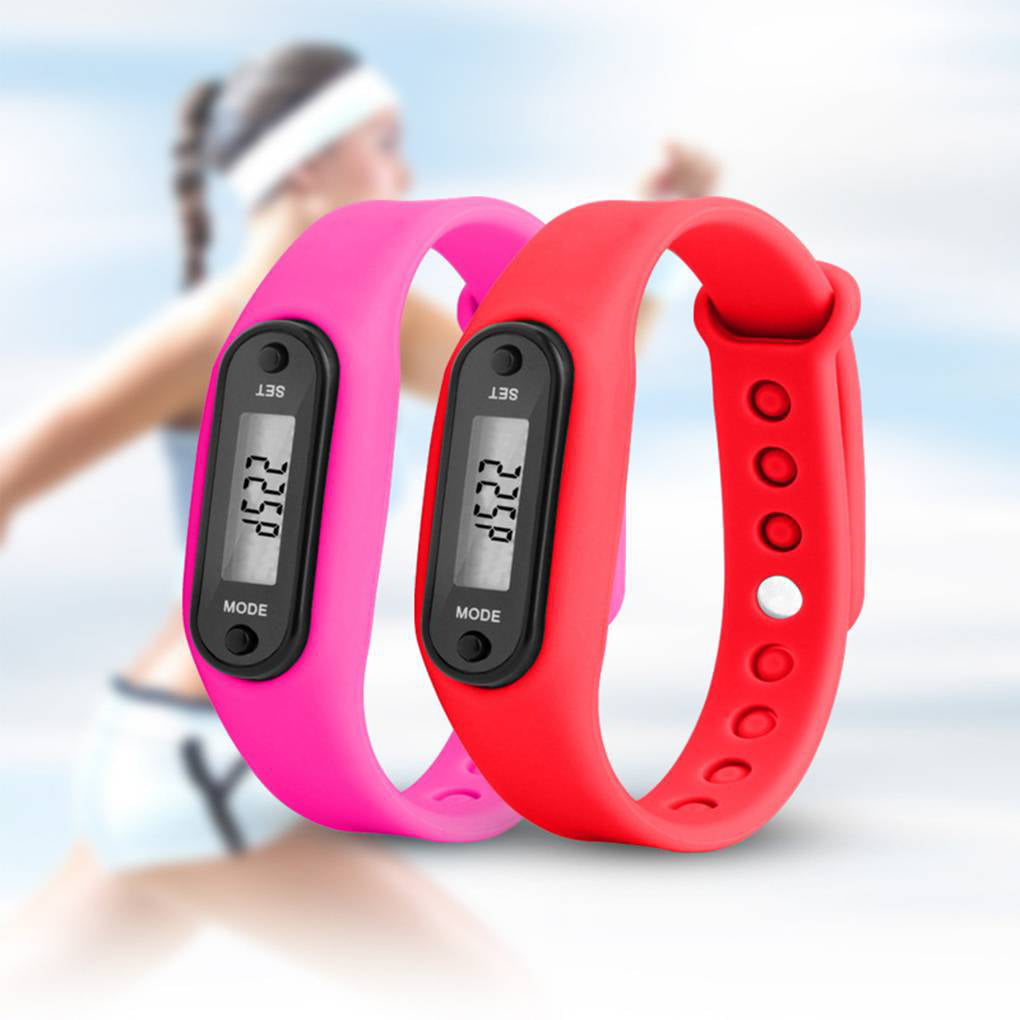 Sizet LCD Running Pedometer Wristband Soft Silicone Sports Wristband with Time Display Running Bracelet 
