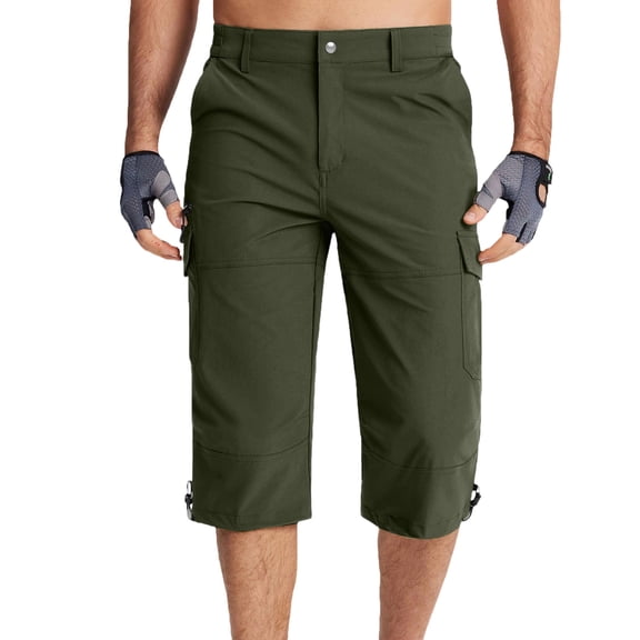 Men's 3/4 Capri Pants Quick Dry Cargo Hiking Lightweight Work Summer Long Shorts Below Knee