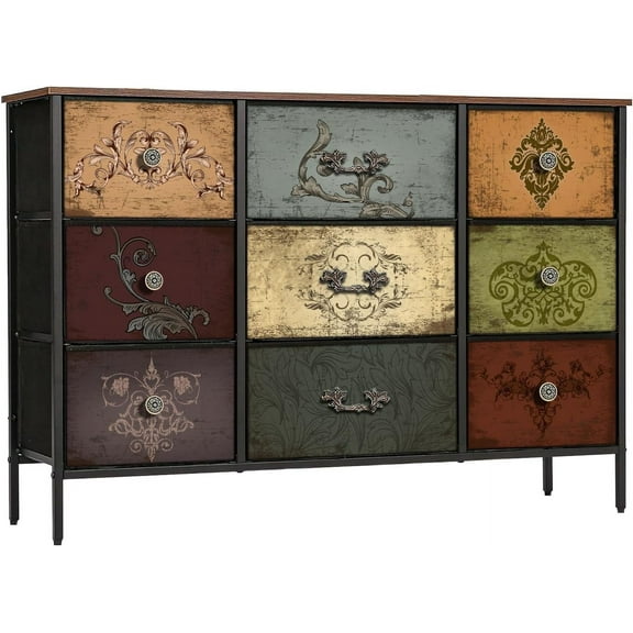 Dresser for  with 9 Deep Fabric Drawers, Wide TV Stand Storage Cabinet, Colorful Chest of Drawers for Closet, , Entryway, Hallway