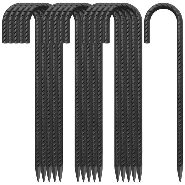 Estacas de Rebar EUOKOK con Gancho en J de 18 cm, Paquete de 16, Acero Negro