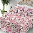 thumbnail image 3 of Ambesonne Rose Pattern Fitted & Flat Sheet with Shams 4 Pcs Set, Dreamy Peduncle Bloom, Full, Pastel Pink Indigo and White, 3 of 5