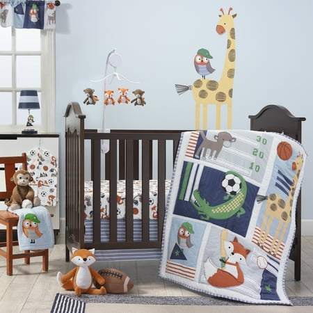Bedtime Originals Baby League 7-Piece Crib Bedding Set - Blue, Gray, Animals