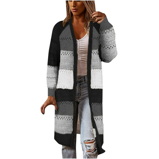 Cárdigan Para Mujer Caída Cárdigans Largos Cómodo Costura Elegante Suéter de Manga Larga Tops Casuales Odeerbi ODB177759