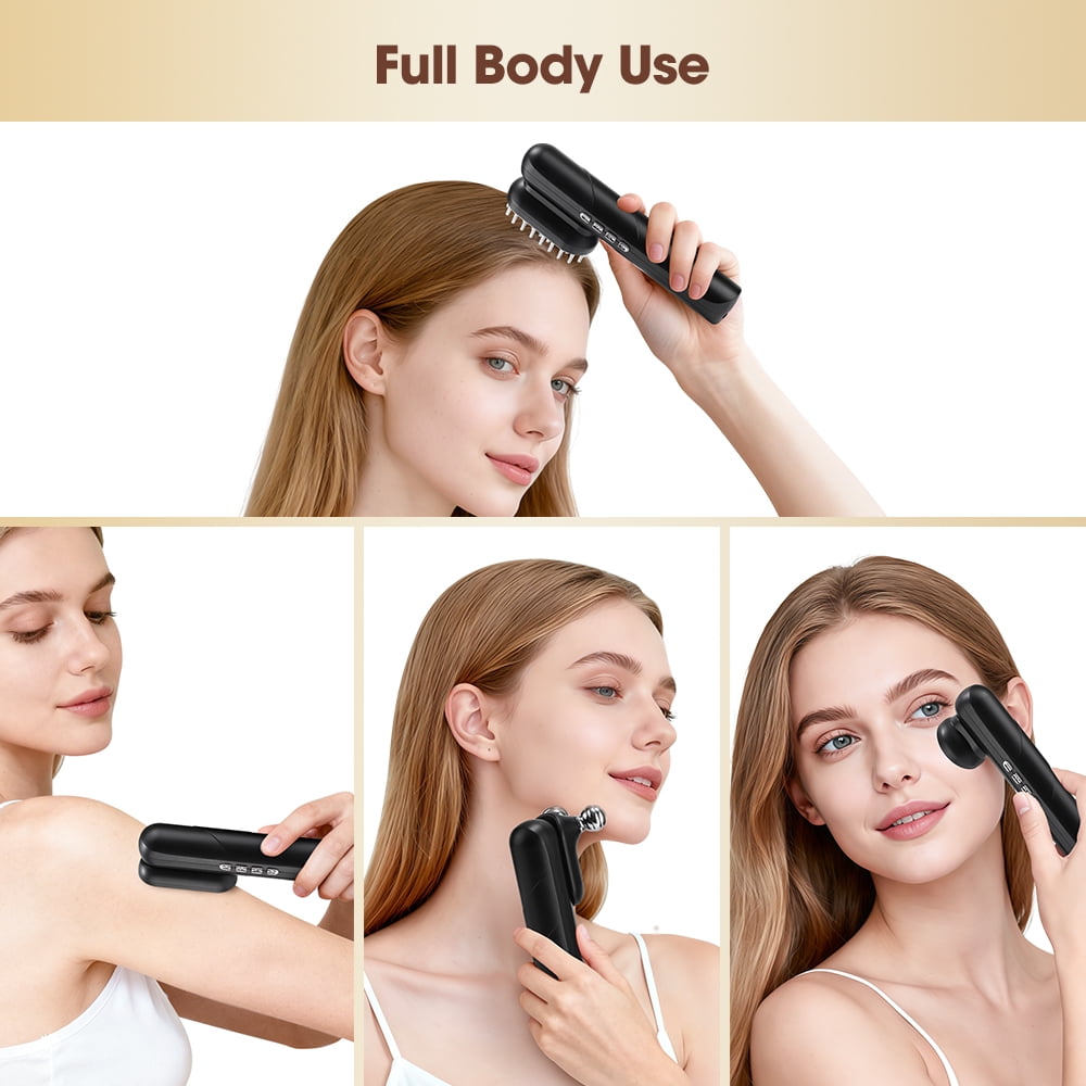 4-in-1 Multifunctional EMS Microcurrent Face & Body Massager - Magnetic Heads with Heating, Red Light, Vibration, & Oil Infusion for Skin Tightening & Scalp Care