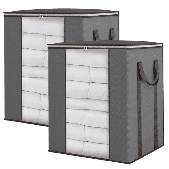 2 Pack Gray Clothes Blanket Storage Bags Clothes Storage Containers 120L Large Capacity Foldable Nonwoven Closet Organizers for Comforters and Bedding