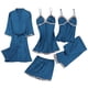 thumbnail image 1 of Conjuntos de pijama para mujer Umfun, de satén liso, de seda, para dormir, camiseta sin mangas, pantalones cortos, vestidos, batas, conjuntos de pijama de cinco piezas, conjunto de estar por casa a, 1 of 2