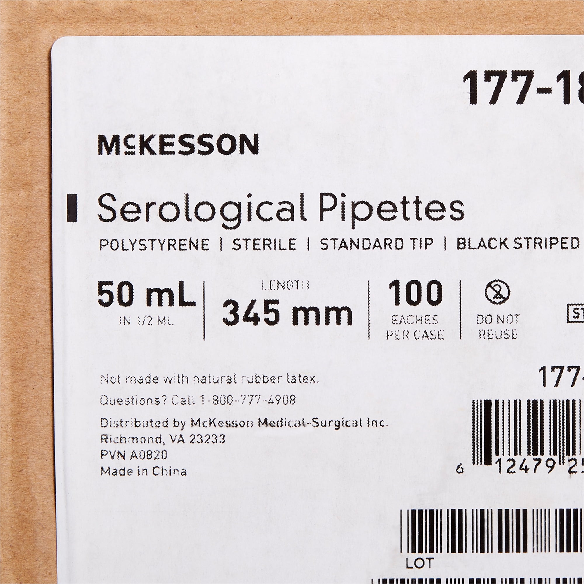 McKesson Serological Pipettes for Blood Serum - Sterile, Plastic - 50 mL, 100 Count, 1 Pack