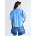 thumbnail image 3 of Free Assembly Women's Cotton Bow Blouse with Short Puff Sleeves, Sizes XS-XXL, 3 of 5