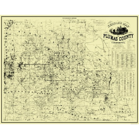 Historic County Map - Plumas County California - Keddie 1892 - Vintage Wall Art