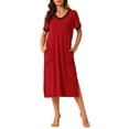thumbnail image 1 of Camisón de noche de mujer INSPIRE CHIC con cuello en V, abertura lateral, manga corta, camisón largo con bolsillos, S, rojo, 1 of 6