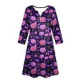 thumbnail image 6 of WTOBBY Women's Fashionable V-Neck Halloween Printed Dress with Button Detail and 3/4 Sleeve Pockets - Stylish and Functional Dress for Women,Purple M, 6 of 6